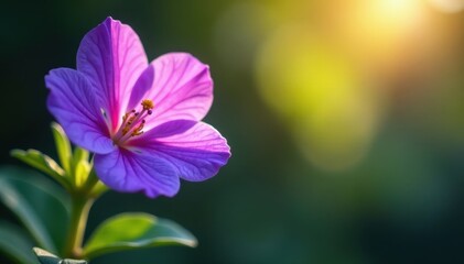 Intricate purple flower, delicate leaves, sunlight, purple petal, flora