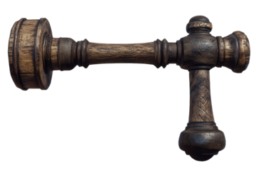 Gavel isolated on a transparent background showcasing intricate wood grains and details, ideal for legal and judicial themes