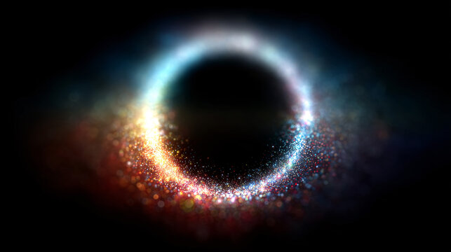 Gold glitter circle of light shine sparkles and golden spark particles in circle frame on black background. Christmas magic stars glow, firework confetti of glittery ring shimmer