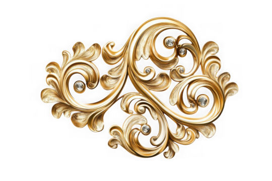 Luxury golden filigree ornament design element, vintage style, floral decoration, swirl, scroll, decorative, victorian, rococo, baroque isolated on transparent background