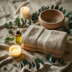 Modern Spa Flatlay with Earth-Tone Wellness Products