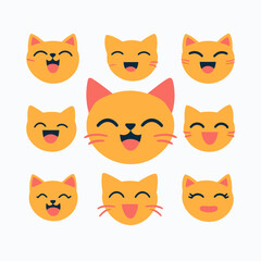 Fototapeta premium Set of nine happy orange cat faces with various joyful expressions, cute cartoon pet emotions, playful feline emoji collection vector