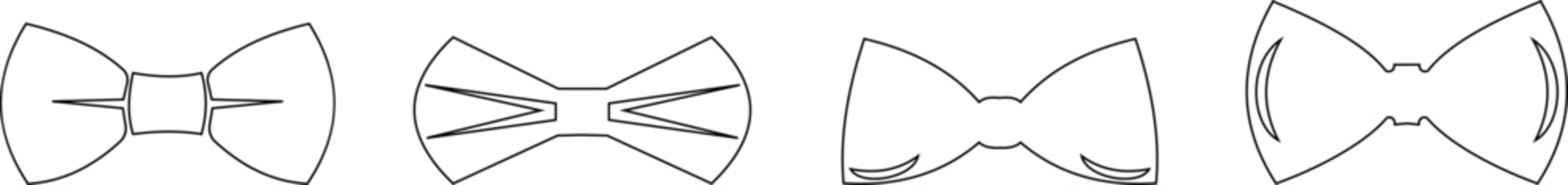 Elegant black Bows icon set in Different Styles for Gift Wrapping and Decorations. Fashion and elegance concept. realistic look accessory formal occasions, events or dressing up in style flat Design.