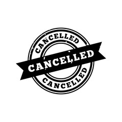 Cancelled stamp icon in black flat style for rejected documents