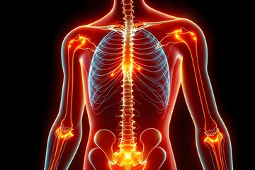 Artistic digital rendering of human body with glowing circuits and data overlay representing bio-technology fusion