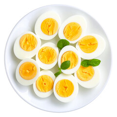 Boiled eggs placed on a plate isolated on transparent background