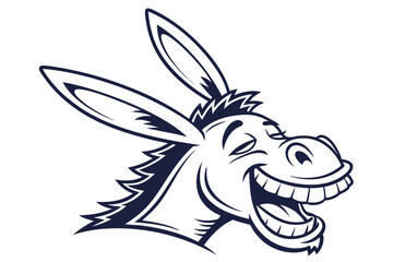 Cartoon donkey head with exaggerated features and a big smile showcases humor
