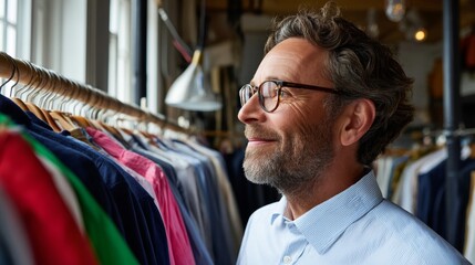 Man in suit shop.