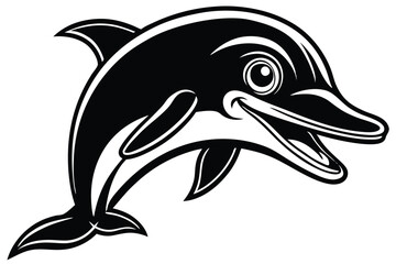 Obraz premium Monochrome cartoon dolphin showcases a cute playful expression and minimalist design