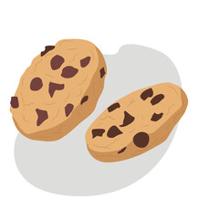  cookies with chocolate crisps. Bitten, broken, cookie crumbs.