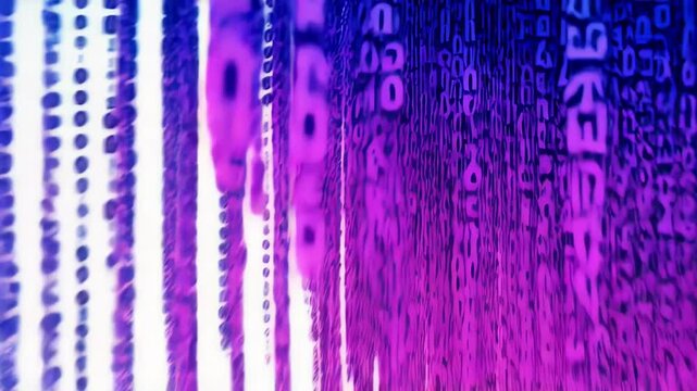 Abstract background with binary code streaming in blue and purple gradient