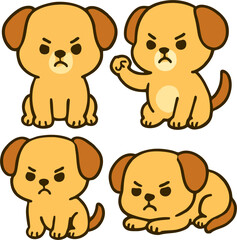 cute cartoon angry dog characters in different poses with expressive faces for kids vector animal illustration