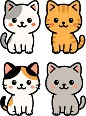 Fototapeta premium cute smiling cat cartoon mascot vector set adorable kitten characters with different breeds and colors happy face sitting standing waving for kids animal design