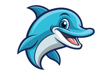 Cheerful cartoon dolphin showcases a big smile, highlighting the playful sea creature's charm