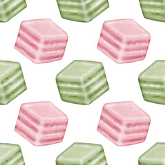 Seamless pattern of Thai Traditional Desserts Cute Collection hand drawn style illustrations on  transparent background.