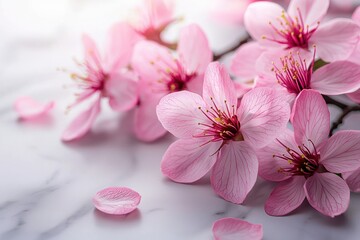 Delicate pink blossoms on marble
