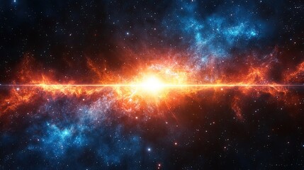 Naklejka premium Bright starburst in space with sharp light rays cutting through the darkness of the cosmos --