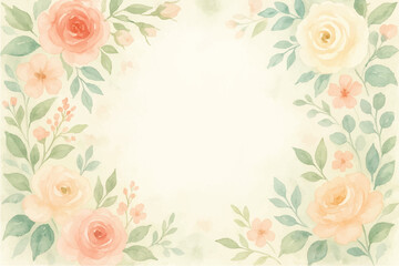 Vintage floral background with romantic pink roses, elegant frame, and decorative hearts for a wedding or Valentine's Day card design