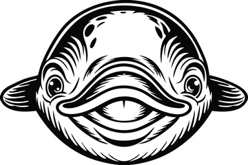 Black and white dolphin shows its teeth, creating an eye catching logo for brands