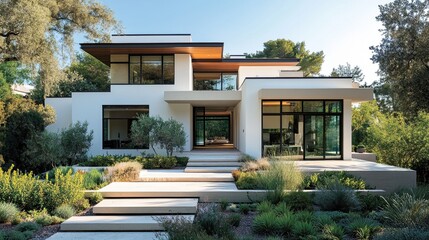 Bright White Exterior with Modern Landscaping --
