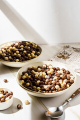 chocolate cereal flakes balls with milk