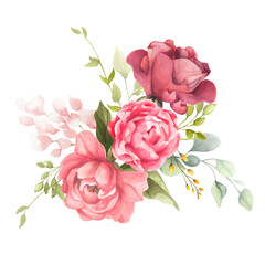 Red and pink roses bloom among soft white petals and vibrant green leaves, set against a deep black canvas elegant, moody, and full of lush floral contrast © papatong