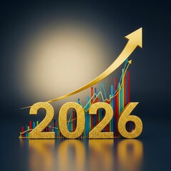 Golden 3D number 2026 new year sign illustration on a light background for holiday sale business concept