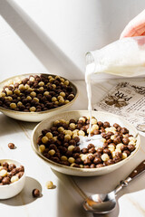 chocolate cereal flakes balls with milk