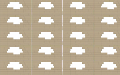Seamless geometric tile pattern with abstract white shapes on a tan grid background, ideal for textile, wallpaper, wrapping, and digital backdrops.

