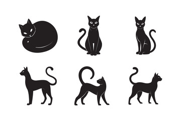 Siamese Cat Silhouette In Common Activity Poses