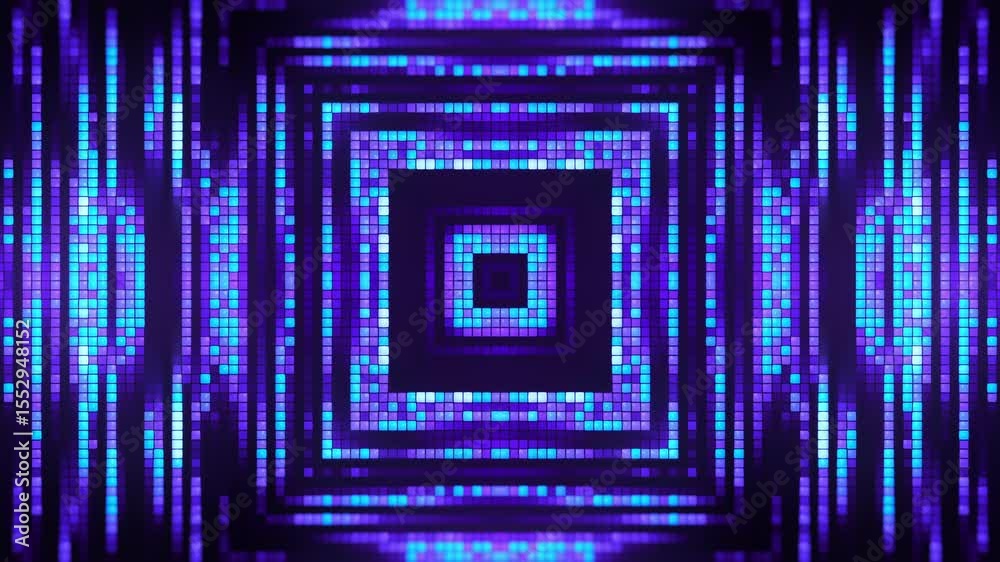 Wall mural blue led tunnel vj loop - abstract pixelated square animation 4k