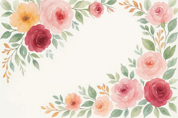 Vintage floral background with romantic pink roses, elegant frame, and decorative hearts for a wedding or Valentine's Day card design