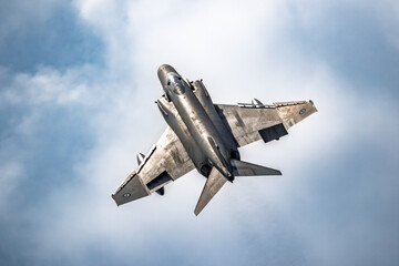 Old American Vietnam war era fighter jet in flight