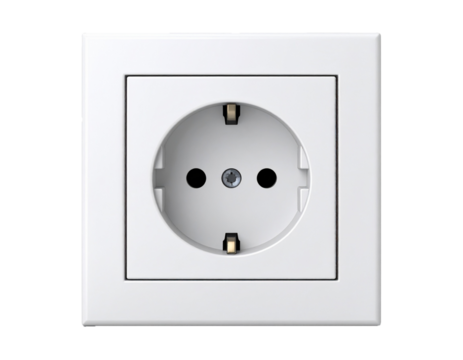 Modern white power outlet on transparent background isolated