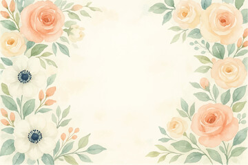 Vintage floral background with romantic pink roses, elegant frame, and decorative hearts for a wedding or Valentine's Day card design