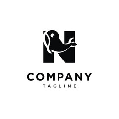 Letter N Whale Cute Logo Icon Vector