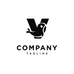Letter V Whale Cute Logo Icon Vector