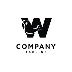 Letter W Whale Cute Logo Icon Vector