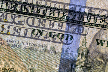 American banknote with a face value of one hundred US dollars, part of a paper bill of American...