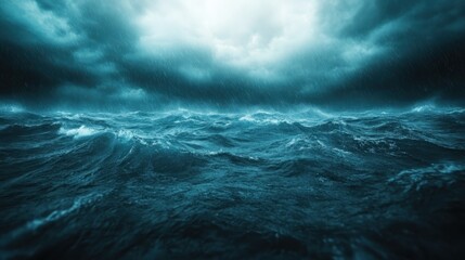 Fototapeta premium An intense view of stormy ocean waves crashing against one another, captured under a cloudy sky, symbolizing the power and unpredictability of nature's forces.