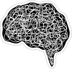 Black Brain Silhouette with White Tangled Lines