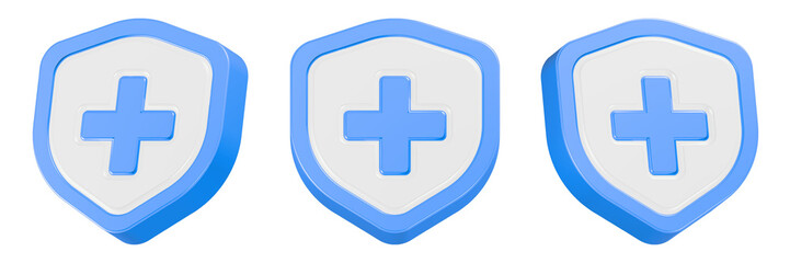 health icon with shield 3d rendering