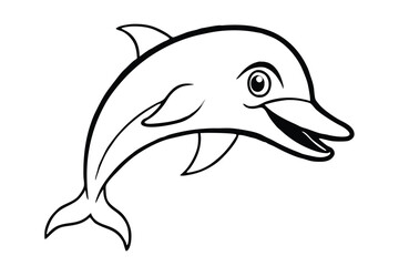 Outline of a smiling dolphin showcases its dorsal fin, flippers, and charming eye