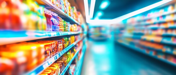 Colorful grocery aisle filled with various products.