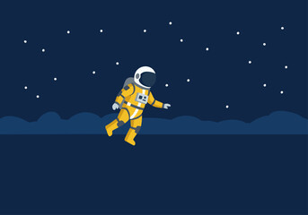 Naklejka premium An astronaut floats in space, drifting against a starry backdrop. A minimalist, modern design evokes a sense of wonder and isolation. Perfect for technology, space, or lifestyle themes.