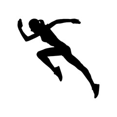 Female Runner Silhouette Illustration – Dynamic Sprinter in Mid-Stride Pose on White Background
