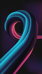 Abstract curved form spirals forward in soft glowing cyan and magenta shades against black. Concept...