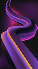 Ribbon-like flow in violet and orange hues bends and twists against a deep black-purple space....