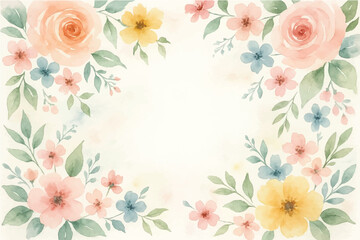 Vintage floral background with romantic pink roses, elegant frame, and decorative hearts for a wedding or Valentine's Day card design