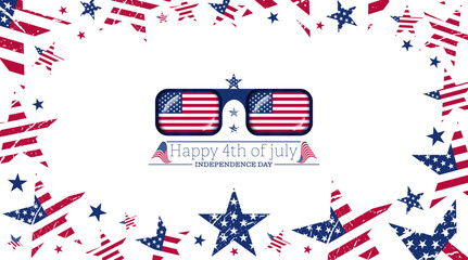Abstract 3d usa flag frame, rectangle shape sunglasses with american flag, independence day text vector illustration. Travel to usa design to use for 4th july independence day, memorial day projects. 